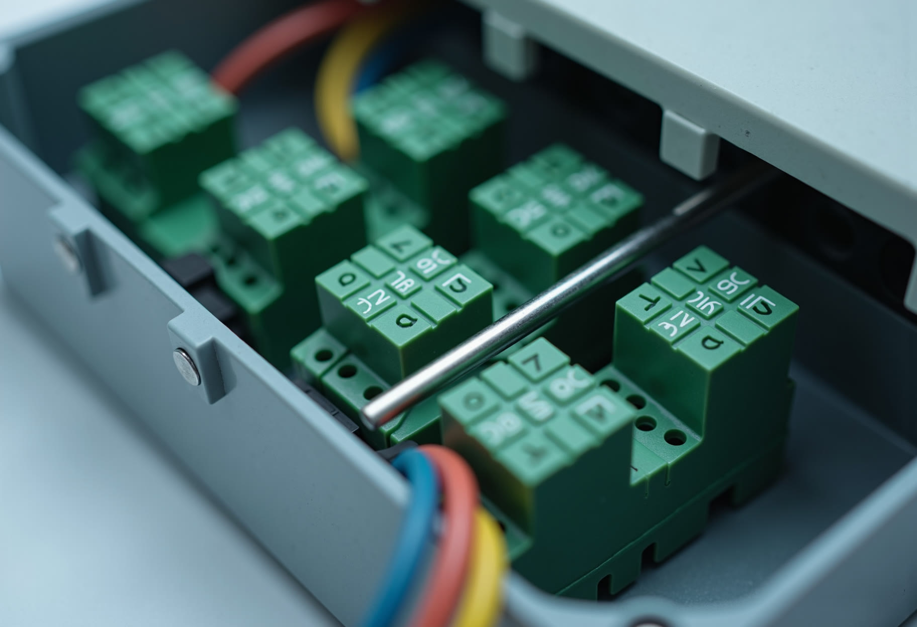 Junction box with labeled conductors
